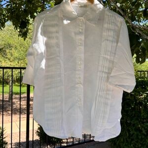 KRISTA LARSON 100% LINEN CREAMY WHITE BUTTON-DOWN BLOUSE OSFM